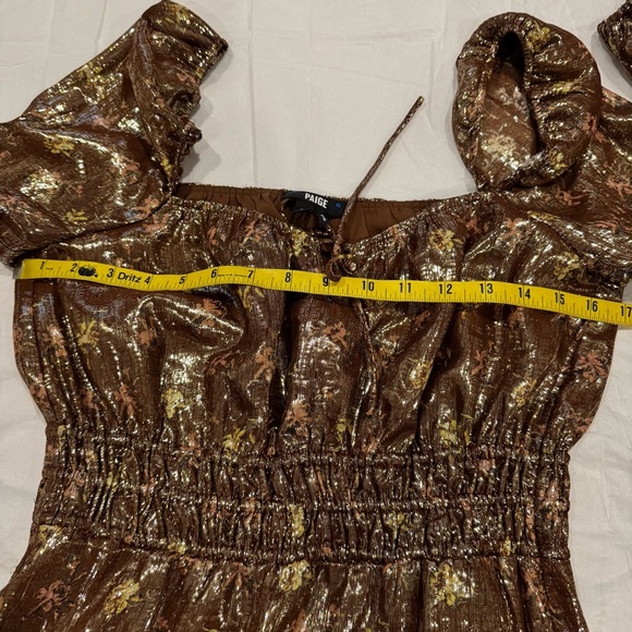Paige Metallic Floral Silk Mini Dress Smocked Night Out Party S - Picture 8 of 9